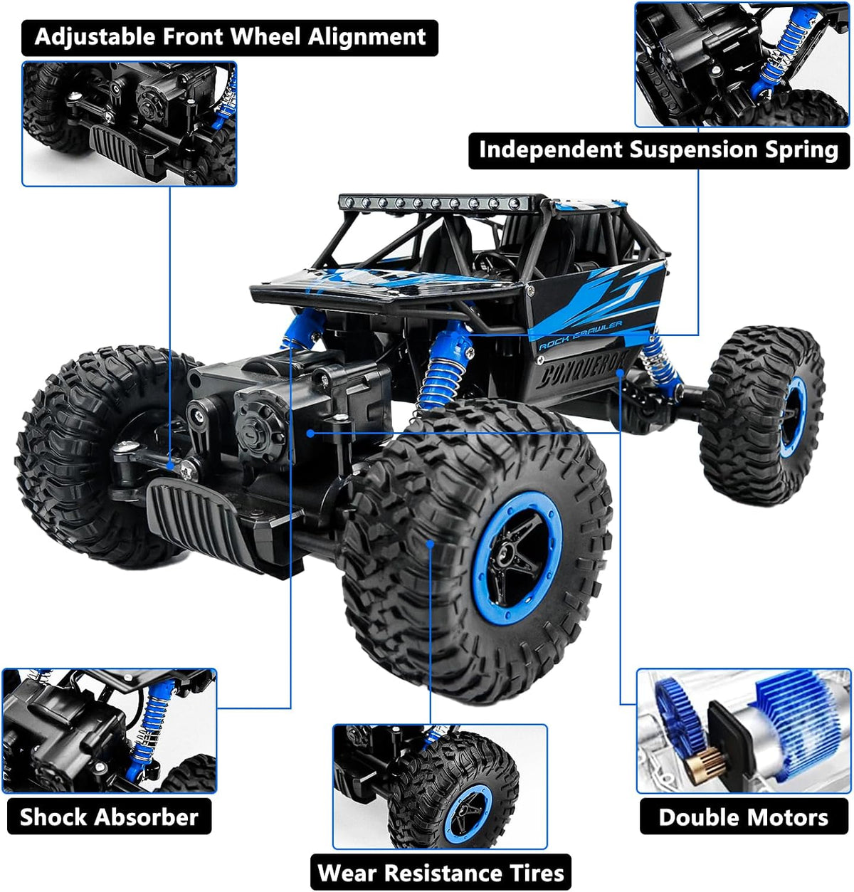 Coche RC Rock Crawler Cheerwing, escala 1:18, control remoto 2.4 GHz, camión monstruo 4x4 todoterreno, Azul