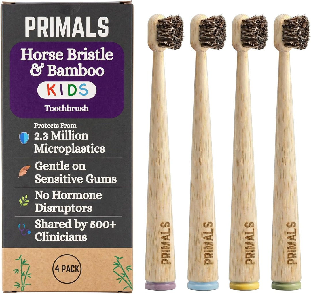 PRIMALS Cepillo de dientes de bambú y cerdas de caballo para niños...