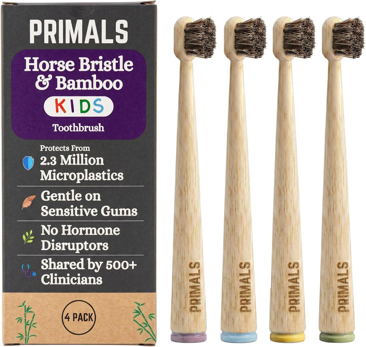 PRIMALS Cepillo de dientes de bambú y cerdas de caballo para niños...