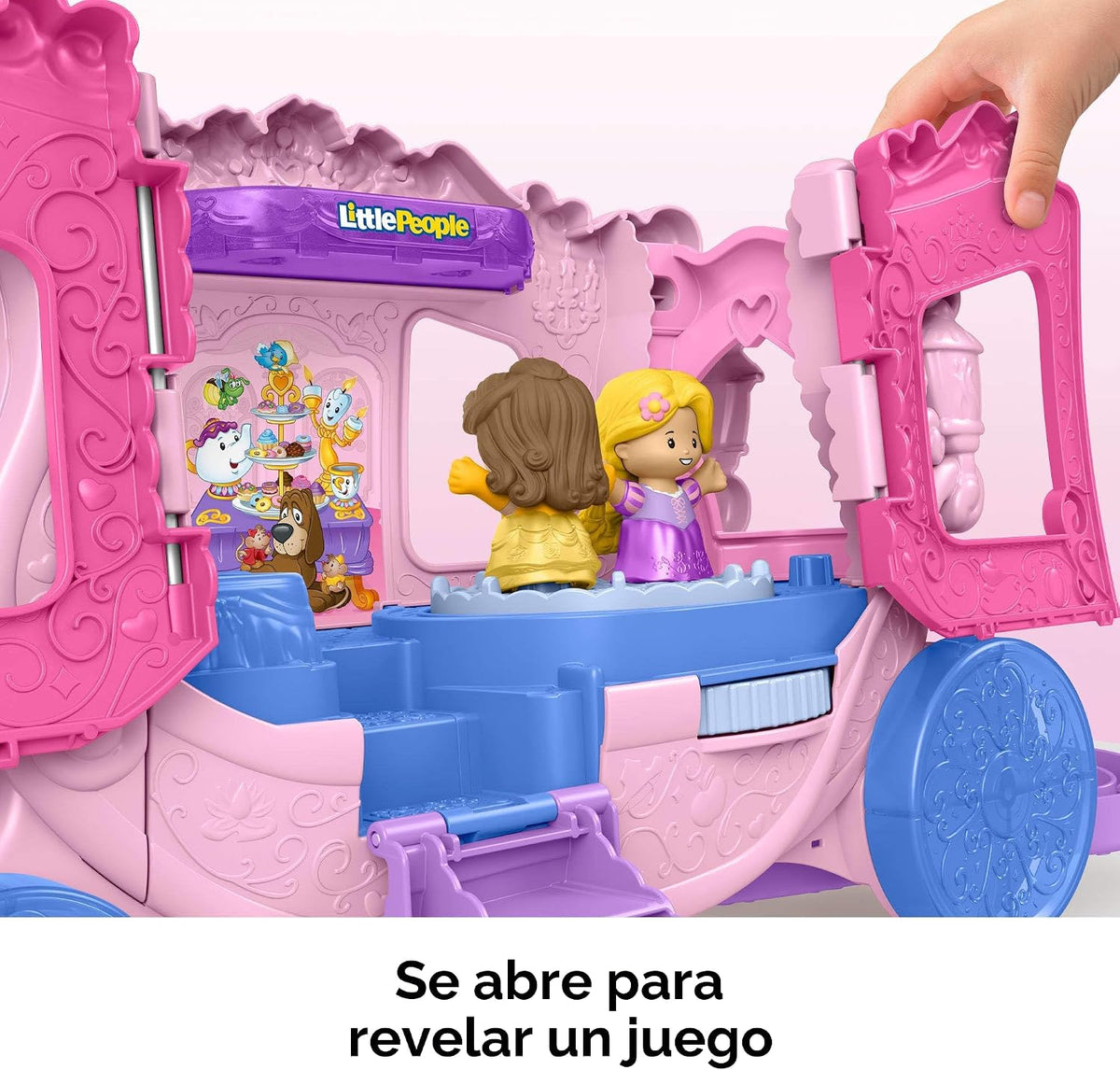 Fisher-Price Little People Juego de juguetes para niños pequeños Disney Princess Carrito musical tirable con figuras para juego de rol para niños de 18+ meses