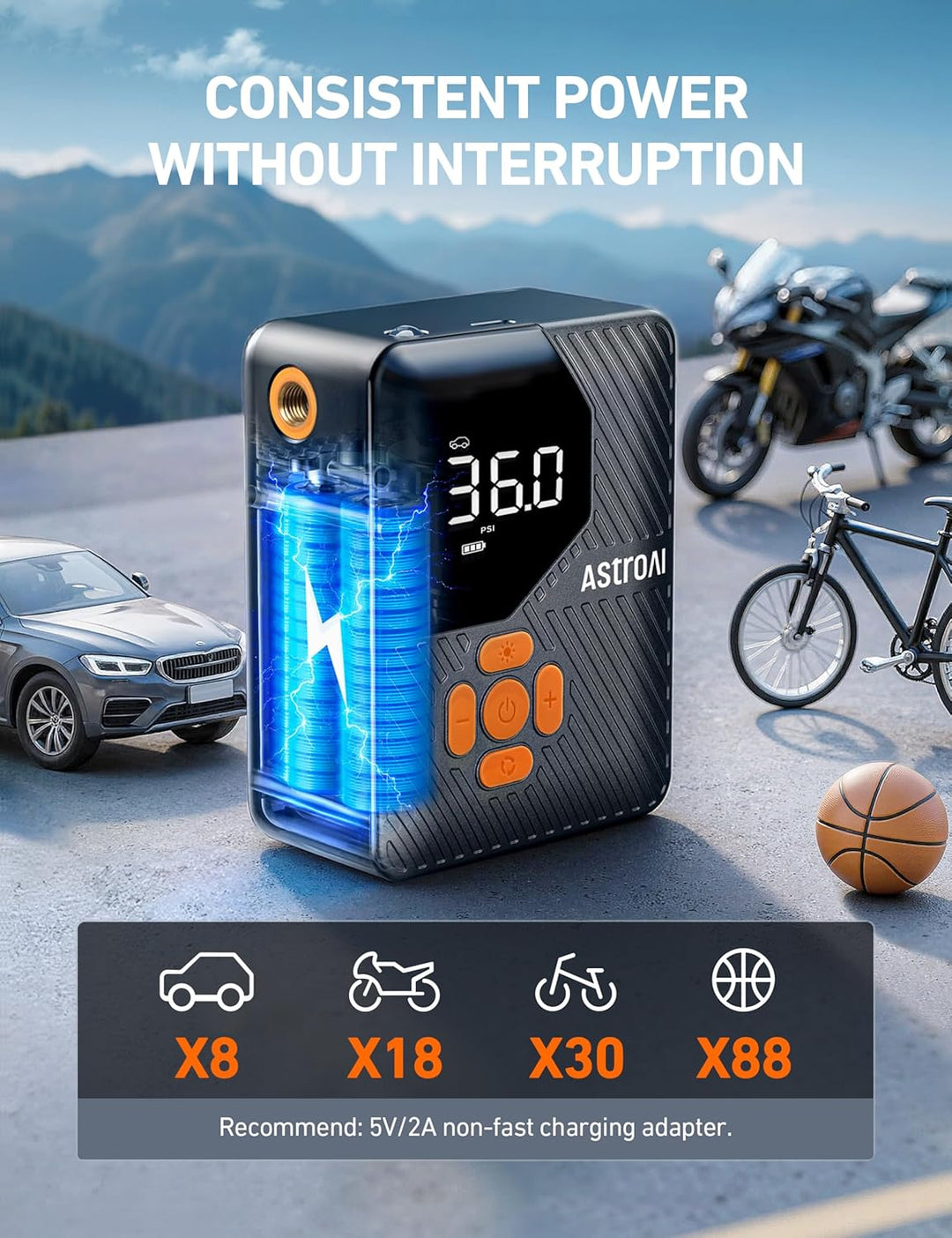 AstroAI L7 Inflador de Neumáticos Mini Compresor de Aire Portátil,...