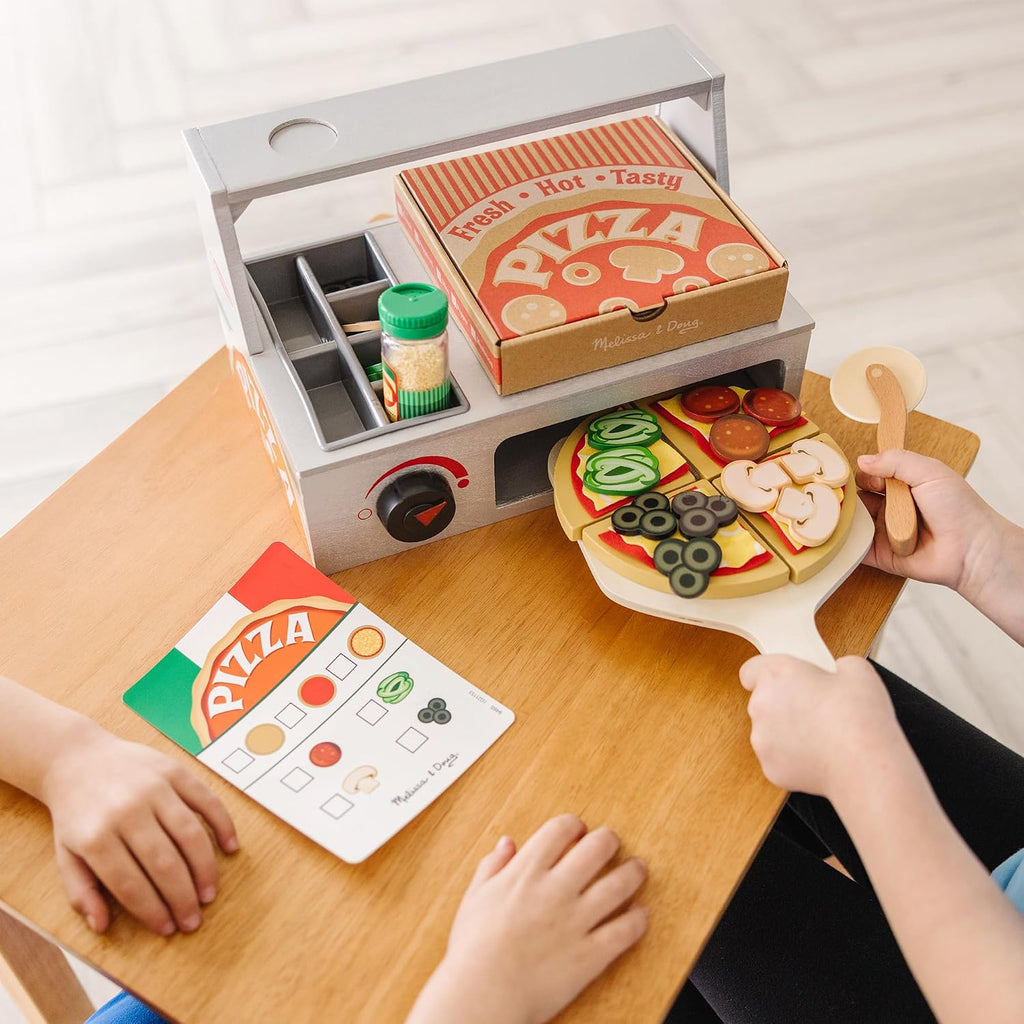 Melissa & Doug Top & Bake Wooden Pizza Counter Pretend Play Set