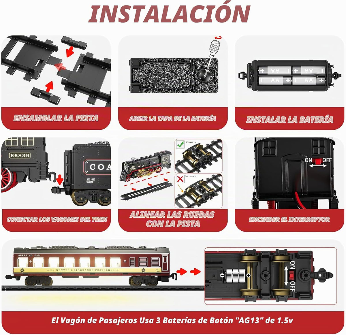 Set de Tren Eléctrico Navideño Funwee con Humo, Luces y Sonido para Niños