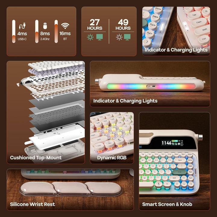 EPOMAKER Glyph - Teclado mecánico inalámbrico retro, pantalla y per...