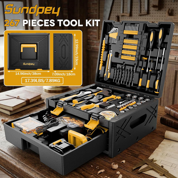 Sundpey Kit de herramientas de 267 piezas con taladro - Juego de he...