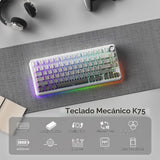 RedThunder Teclado mecánico inalámbrico K75, perilla CNC, Tri-Mode...