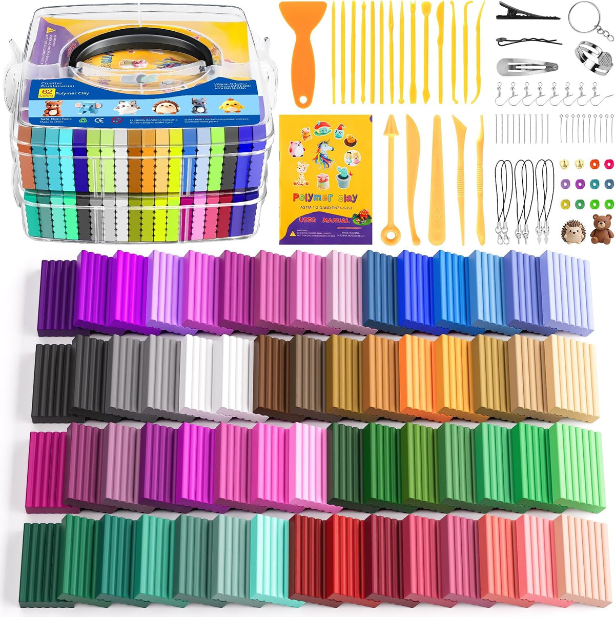 Kit de arcilla polimérica de 62 colores, arcilla de modelado para