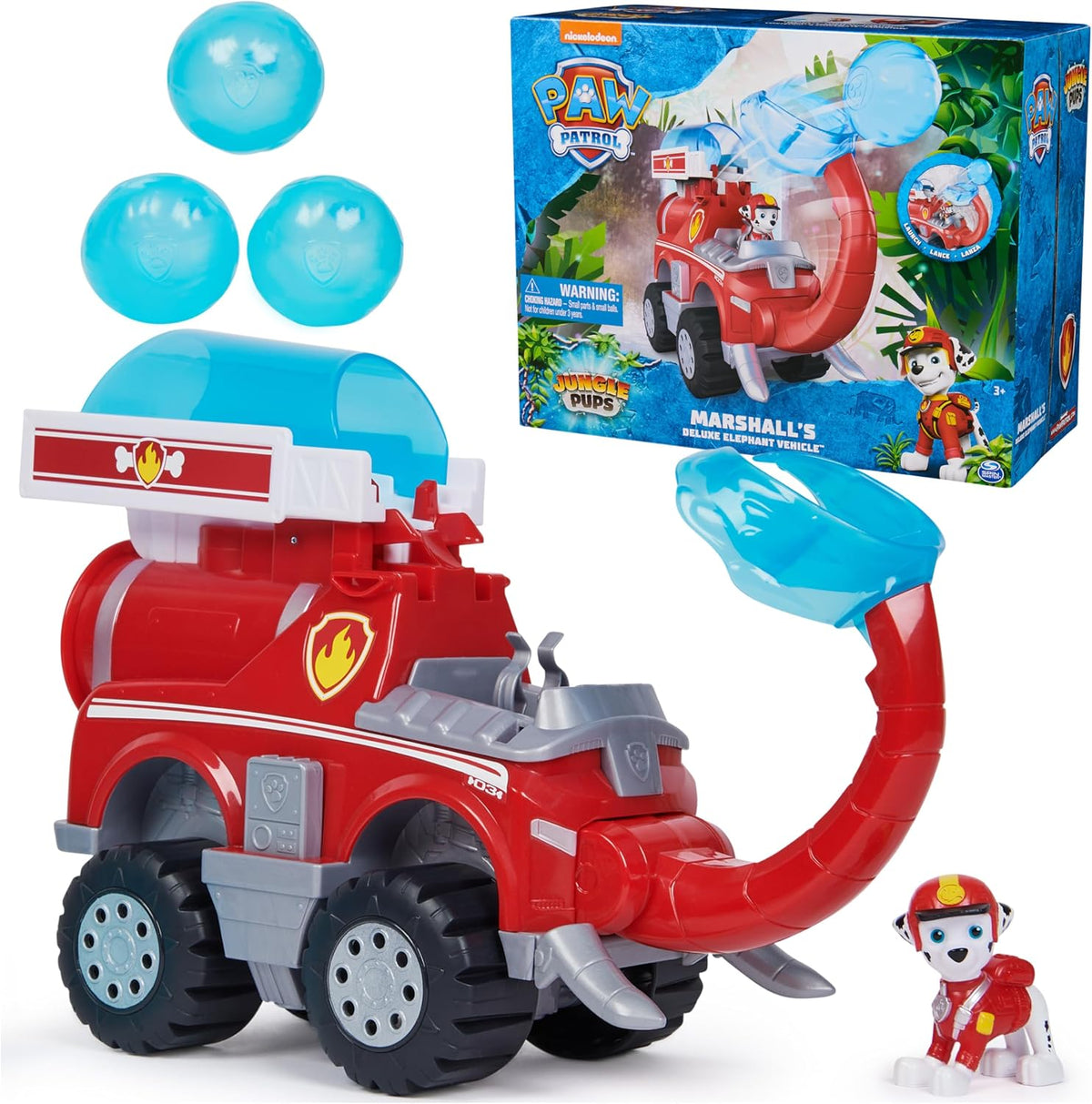 Paw Patrol Jungle Pups Marshall Camión de Bomberos Elefante y Figura de Acción