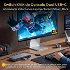 Conmutador KVM USB C 1 Monitor 2 Computadoras - 3 Puertos USB 3.0 4K