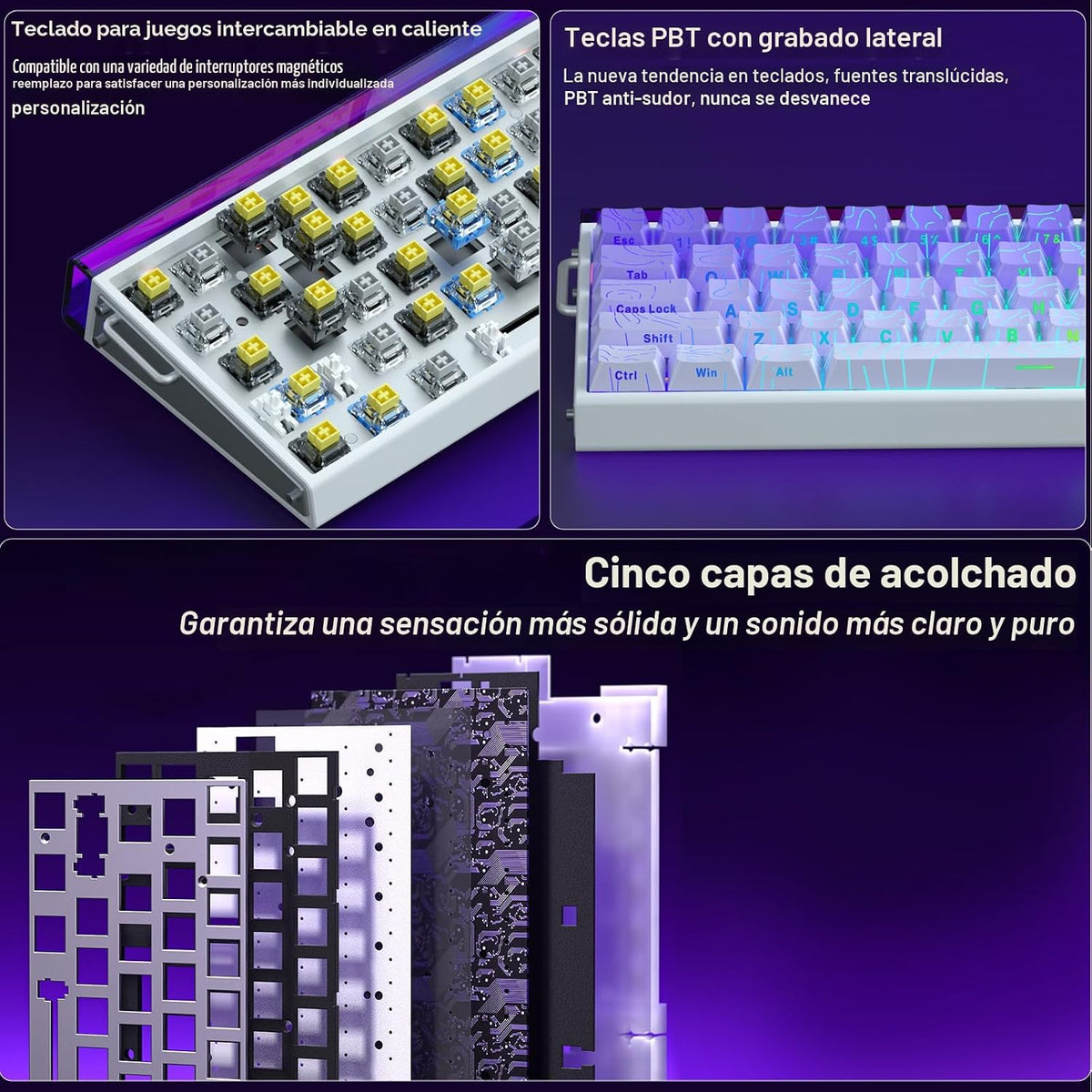 AULA Hero 68 HE Teclado para Juegos 60% con Cable, Teclado con Inte...