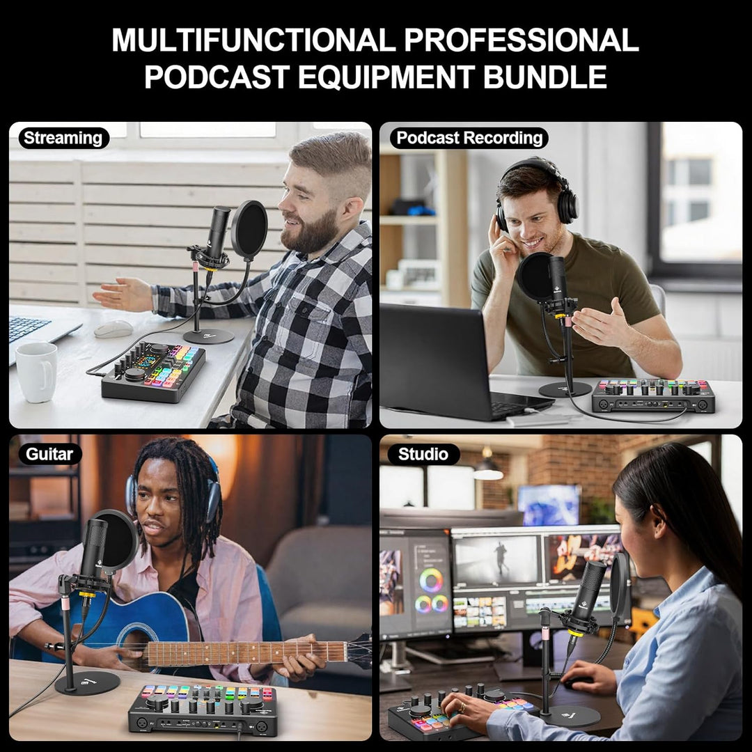 Paquete de equipo de podcast para 2 con micrófonos condensadores du...