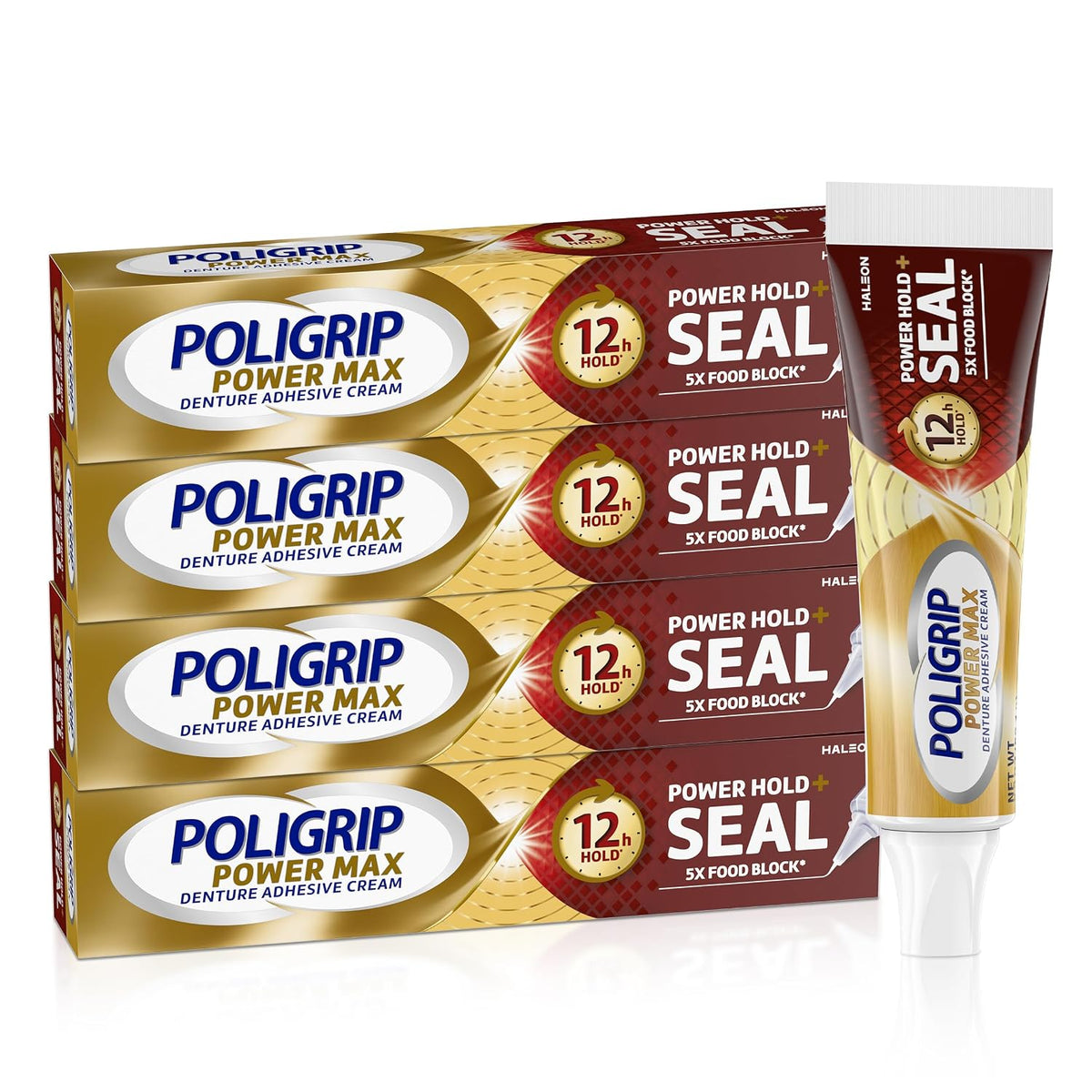 Poligrip Power Max Power Hold Plus Seal - Crema adhesiva para denta...