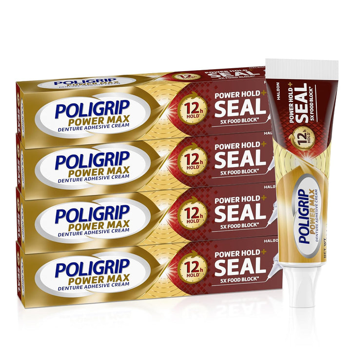 Poligrip Power Max Power Hold Plus Seal - Crema adhesiva para denta...