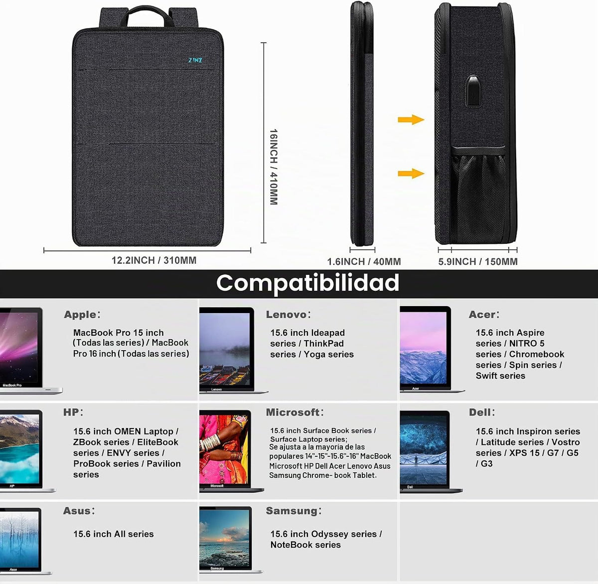 B04K01 - Mochila para portátil delgada y expandible de 15, 15,6 y 16