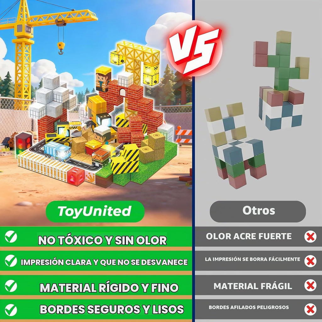 ToyUnited - 200 bloques magnéticos iluminados, bloques de construcción magnéticos, apilables, temática de construcción, STEM Montessori sensorial, regalos de cumpleaños, juguetes para niños y niñas de 3 a 12 años