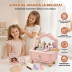 Juego de tocador de madera, kit de maquillaje para niños y niñas