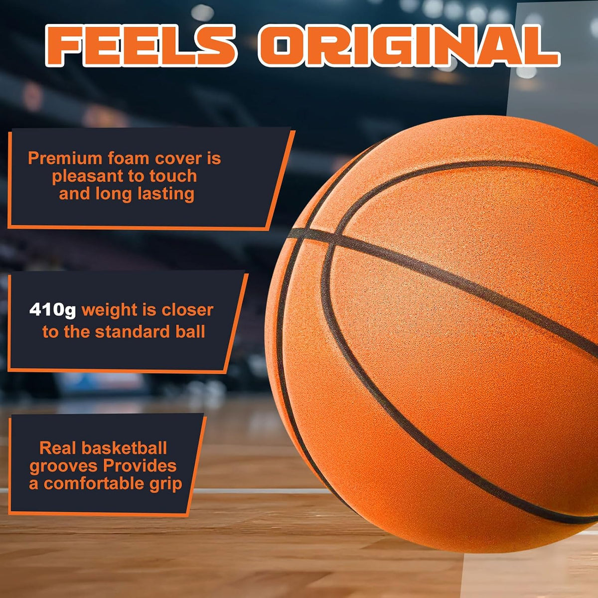 Baloncesto silencioso tamaño 7 (29.5 pulgadas) – Baloncesto interior de espuma sin aire ranurada para regates silenciosos y entrenamiento en interiores, material de poliuretano profesional