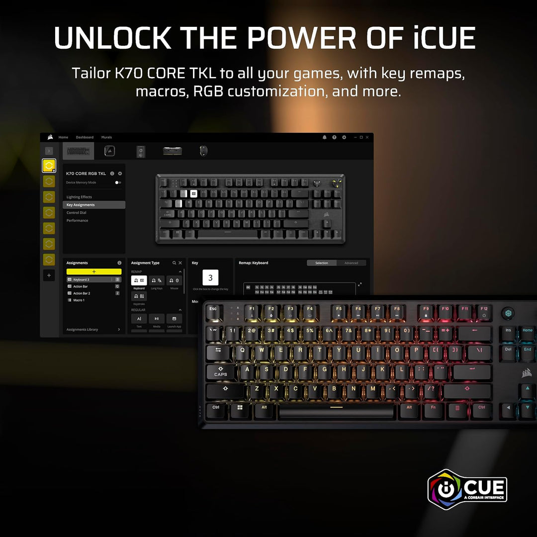 Corsair K70 CORE TKL RGB Teclado mecánico con cable para juegos sin...