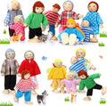Juego familiar de casa de muñecas de madera de 20 piezas, 16 mini figuras de personas, 4 mascotas, vívido