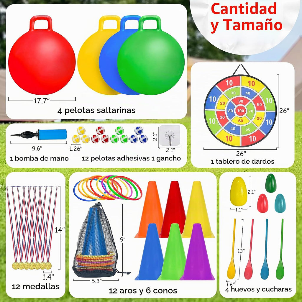 LINAYE Juego combinado de juegos de carnaval, actividades al aire libre, césped, patio, reunión familiar, festival de otoño, bolas de tolva, tablero de dardos para niños, lanzamiento de anillo, huevo y cuchara para fiesta de cumpleaños de niños