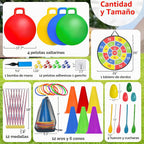 LINAYE Juego combinado de juegos de carnaval, actividades al aire libre, césped, patio, reunión familiar, festival de otoño, bolas de tolva, tablero de dardos para niños, lanzamiento de anillo, huevo y cuchara para fiesta de cumpleaños de niños