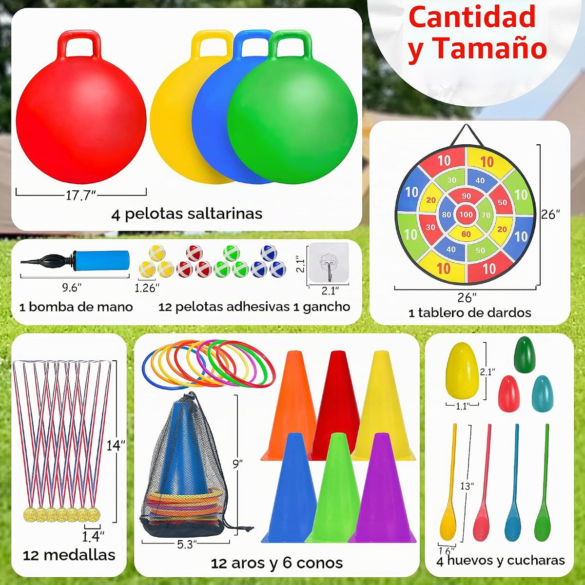LINAYE Juego combinado de juegos de carnaval, actividades al aire libre, césped, patio, reunión familiar, festival de otoño, bolas de tolva, tablero de dardos para niños, lanzamiento de anillo, huevo y cuchara para fiesta de cumpleaños de niños