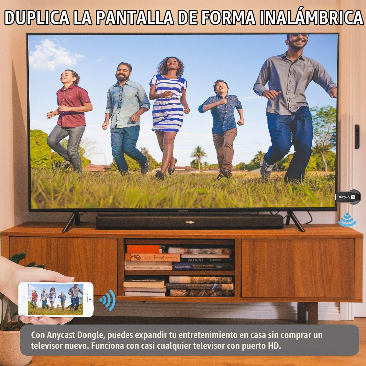 Anycast - Adaptador inalámbrico de pantalla HD, receptor de 1080P con espejo de pantalla de transmisión compatible con iOS/Android/Windows/Mac a HDTV Monitor Proyector