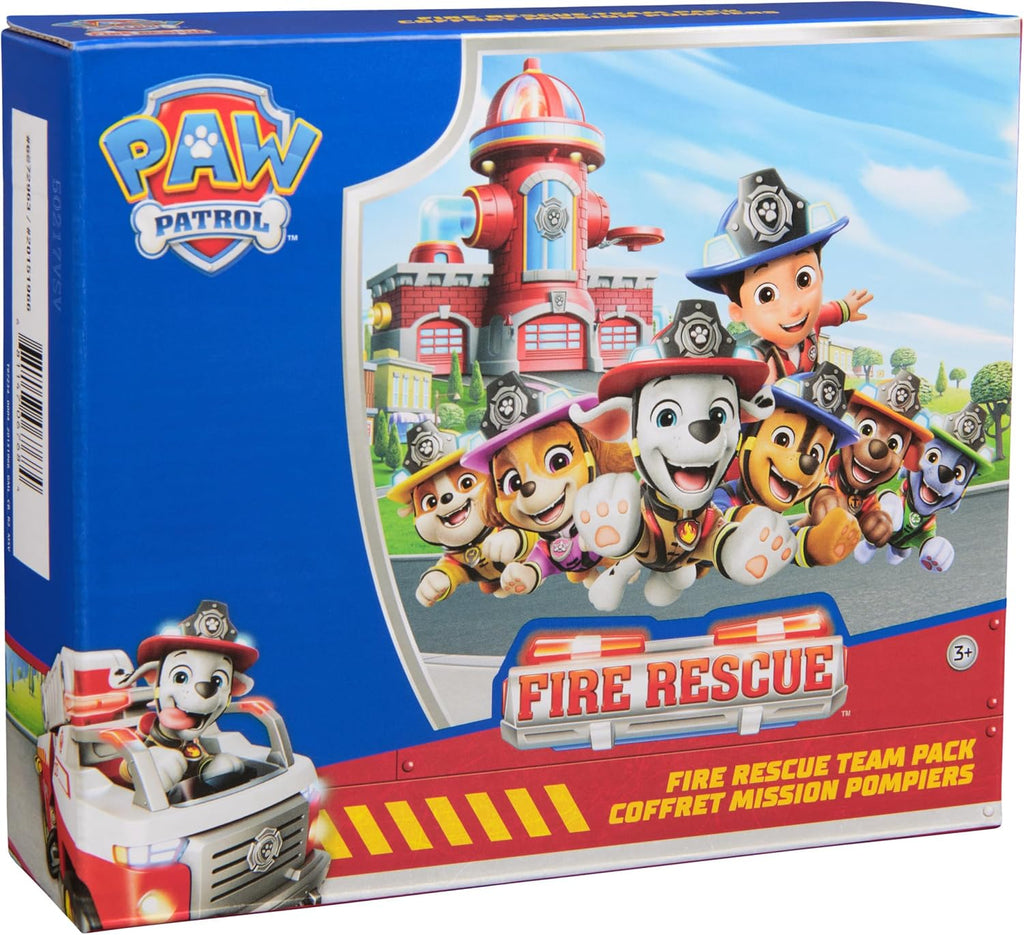 Paquete de figuras de acción coleccionables del equipo de rescate contra incendios de Paw Patrol con 7 figuras, incluyendo Ryder y 6 cachorros, juguetes para niños y niñas a partir de 3 años