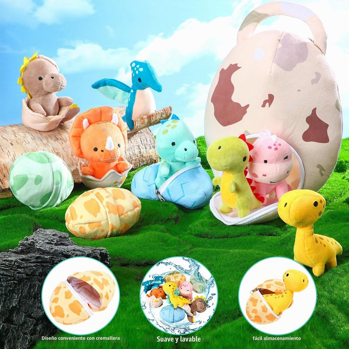 Zhanmai Kit de 11 Piezas de Peluches de Dinosaurio con Bolsa en Forma de Huevo, Pequeños, Lindos