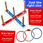 Juego de lanzamiento de anillas Elite para niños para mejorar la coordinación de ojo y mano y motricidad fina. Bolsa de transporte incluida más 10 anillos de plástico extras