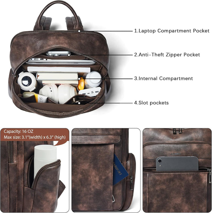 Shrrie Mochila de cuero para computadora portátil para mujer con 17...