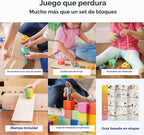 LOVEVERY | El Juego de Bloques | Bloques de Construcción de Madera Maciza y Formas + Caja de Almacenamiento de Madera, 70 Piezas, 18 Colores, Más de 20 Actividades, Juego de Bloques para Niños