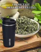 GiNT Taza de viaje de 17 onzas con infusor y dos tapas. Taza de café de acero inoxidable 316 aislada al vacío. Taza apta para lavavajillas con colador de té para café o té caliente y frío (negro)