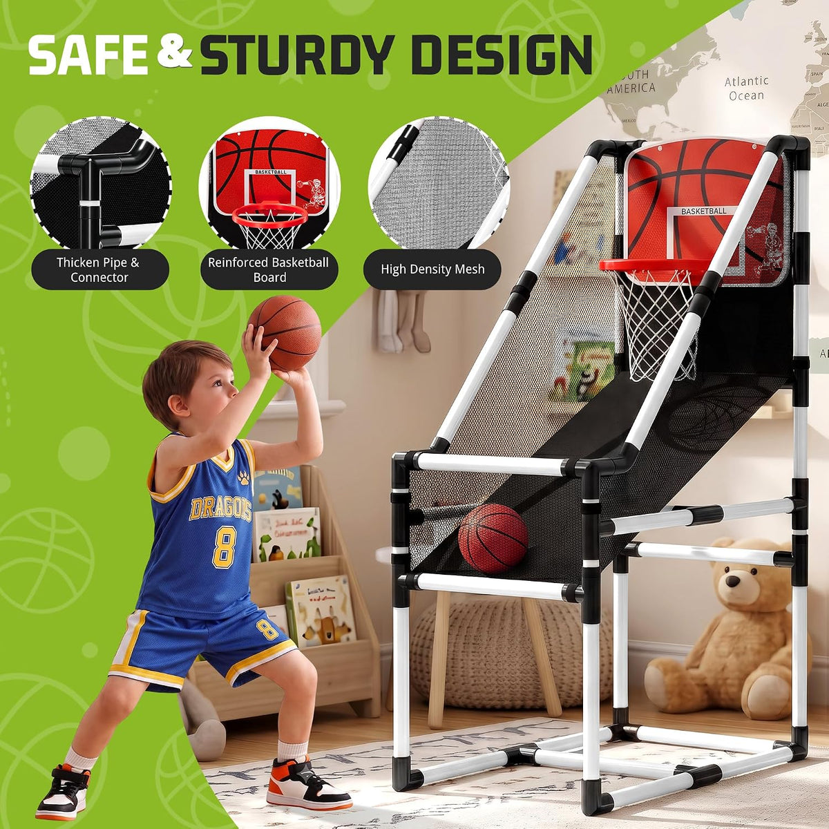 FluSing Juego de aro de baloncesto arcade, aro de baloncesto para niños
