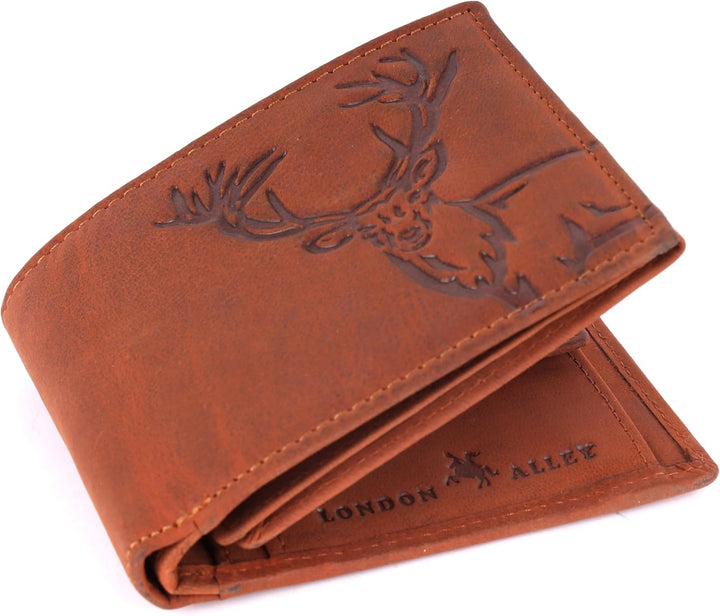 LONDON ALLEY Monedero de cuero vintage marrón estilo alce para homb...