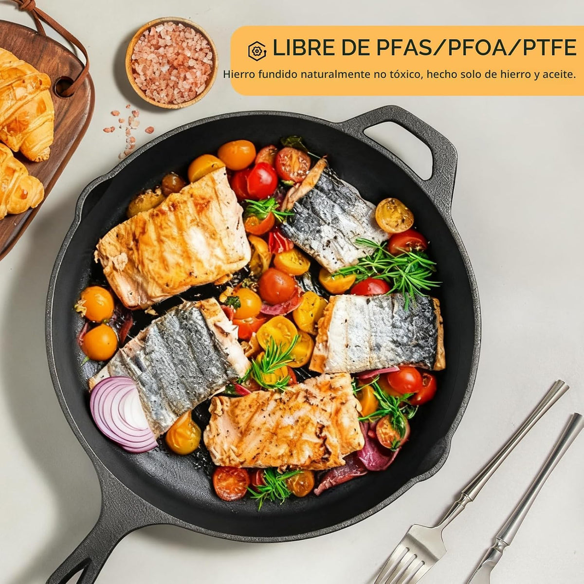 EWFEN Juego de 3 sartenes de hierro fundido, utensilios de cocina presazonados de calidad de chef profesional de alta resistencia, sartenes de 6, 8 y 10 pulgadas para freír, saltear y cocinar, usar en interiores y exteriores, horno, parrilla