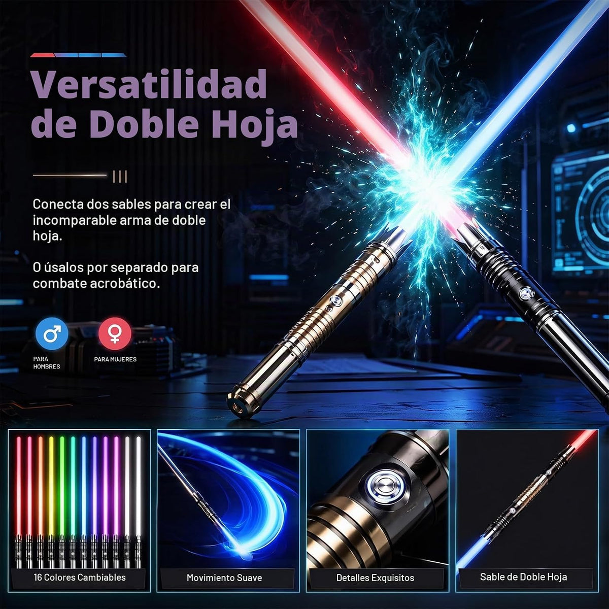 Dueling Lightsaber, 16 Colores 4 Modos y Sonidos FX 2 en 1 Lightsabers
