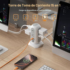 Regleta en torre TESSAN con enchufe plano y protección contra sobretensiones de 1050J, 6 ft, gris