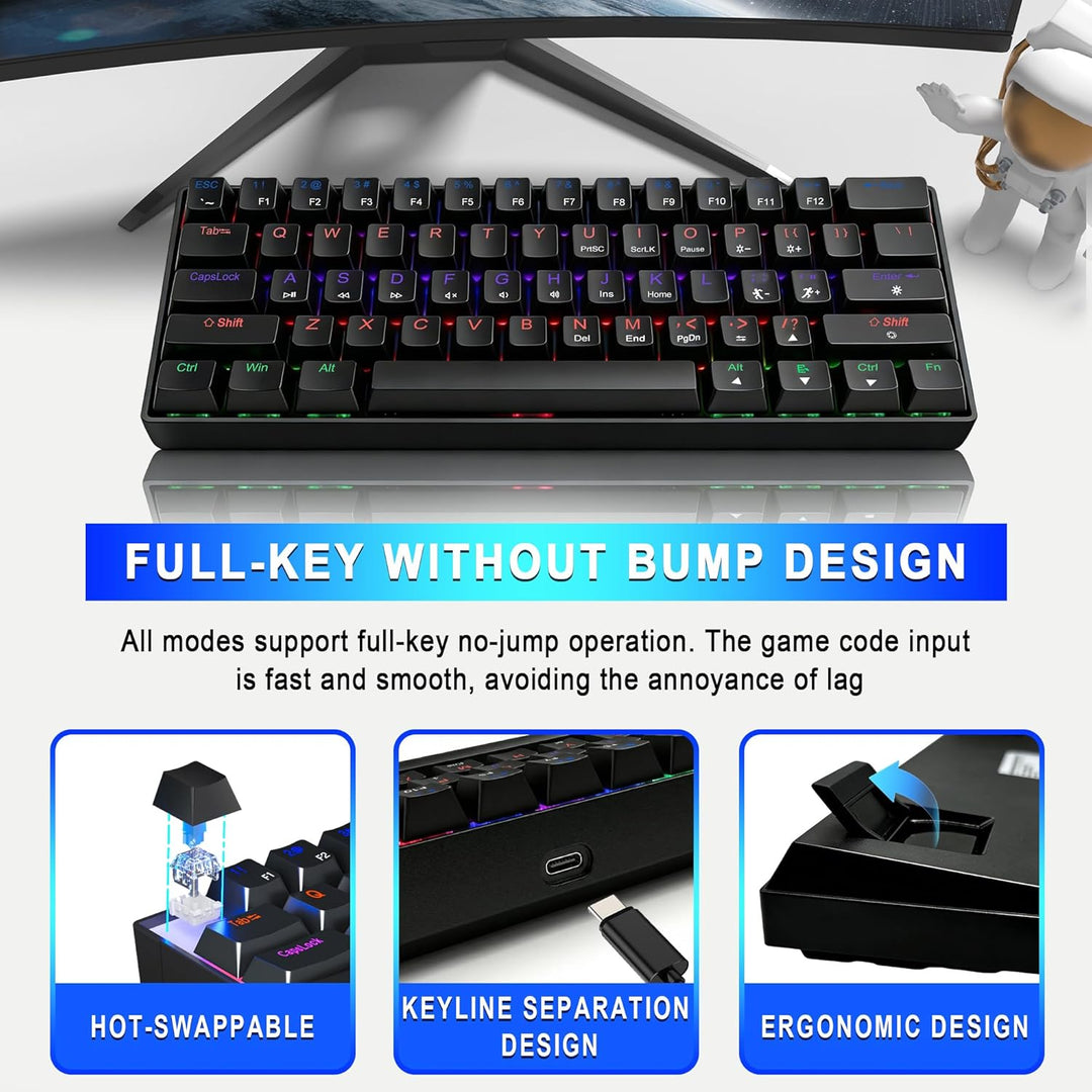Taramico Teclado 60% para juegos, teclado mecánico RGB con cable ne...