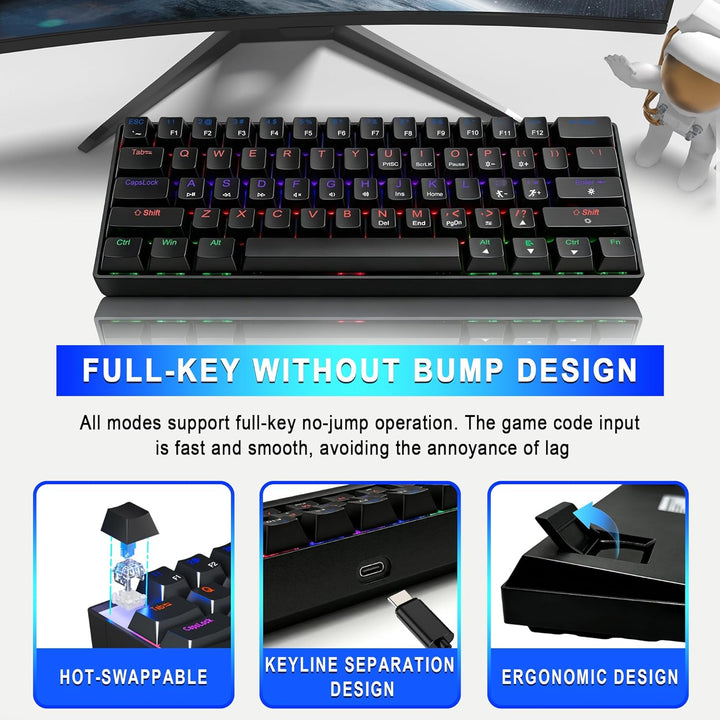 Taramico Teclado 60% para juegos, teclado mecánico RGB con cable ne...