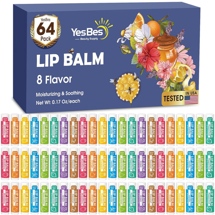 YesBes Paquete de 64 bálsamos labiales, bálsamo labial natural a gr...