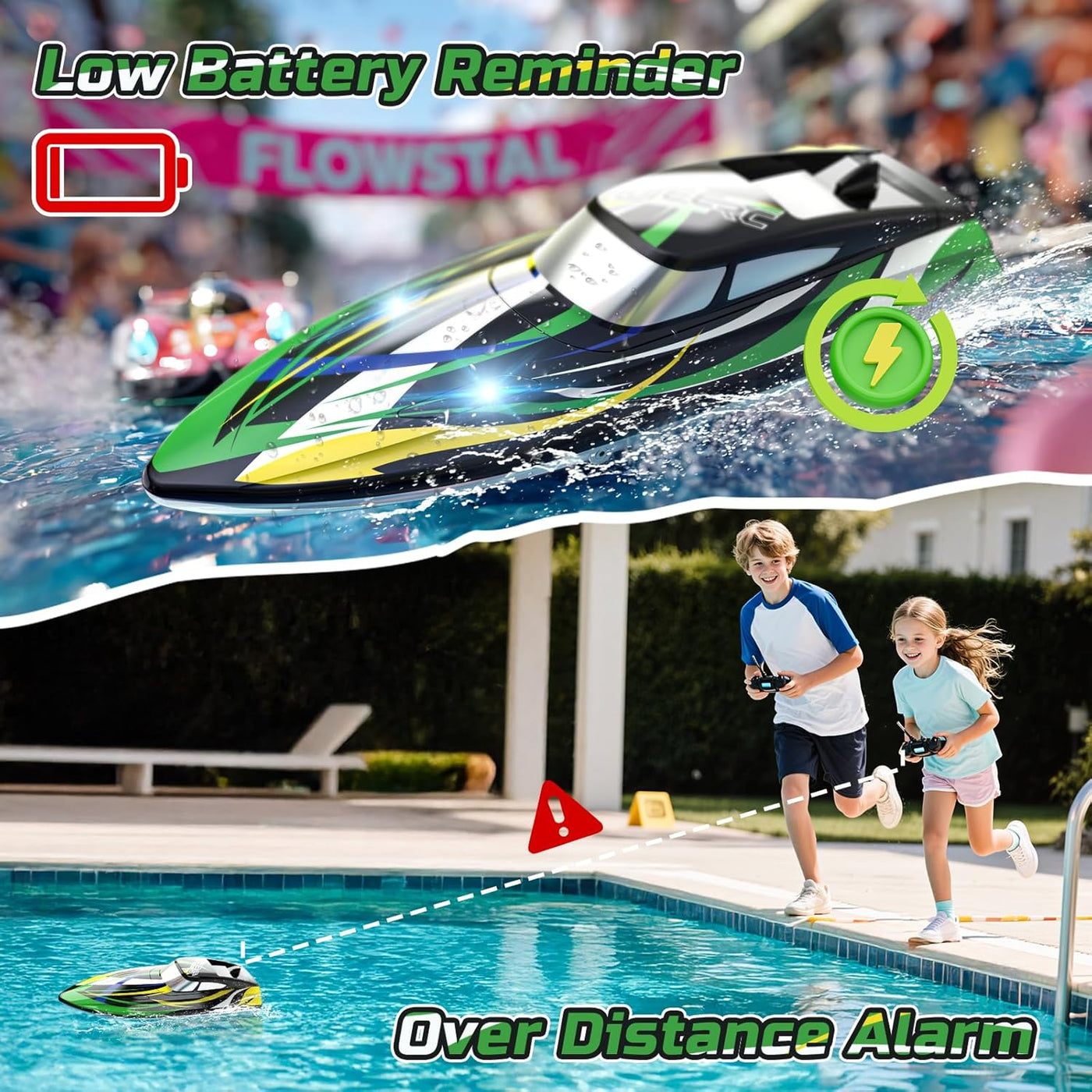 DEERC Barco RC de Alta Velocidad con Luces LED, 18.6 MPH Barco de C...