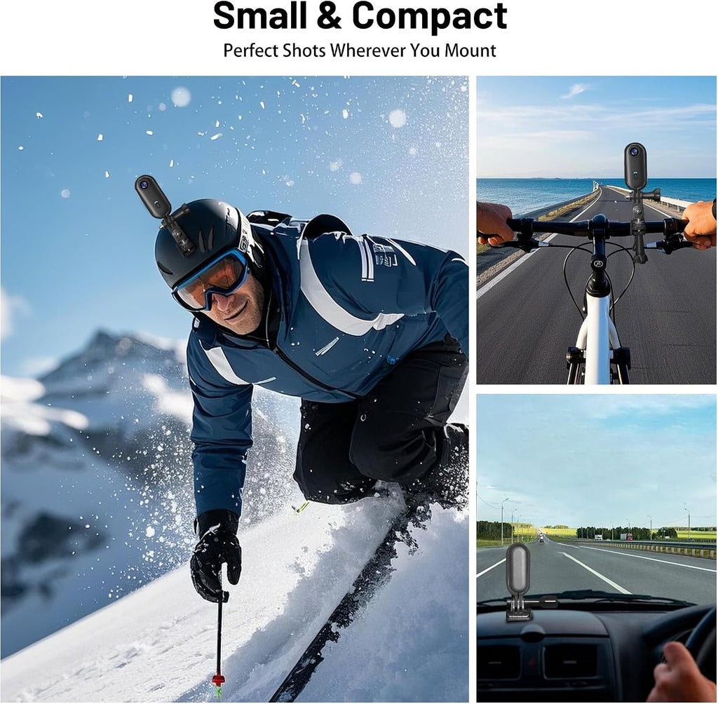 Mini cámara de acción WiFi 4K de 128 GB pulgar, POV, portátil, grabadora de video portátil con videocámara submarina IPX7, soporte para casco, DV deportivo magnético para bicicleta, mascotas, vlogging (negro)