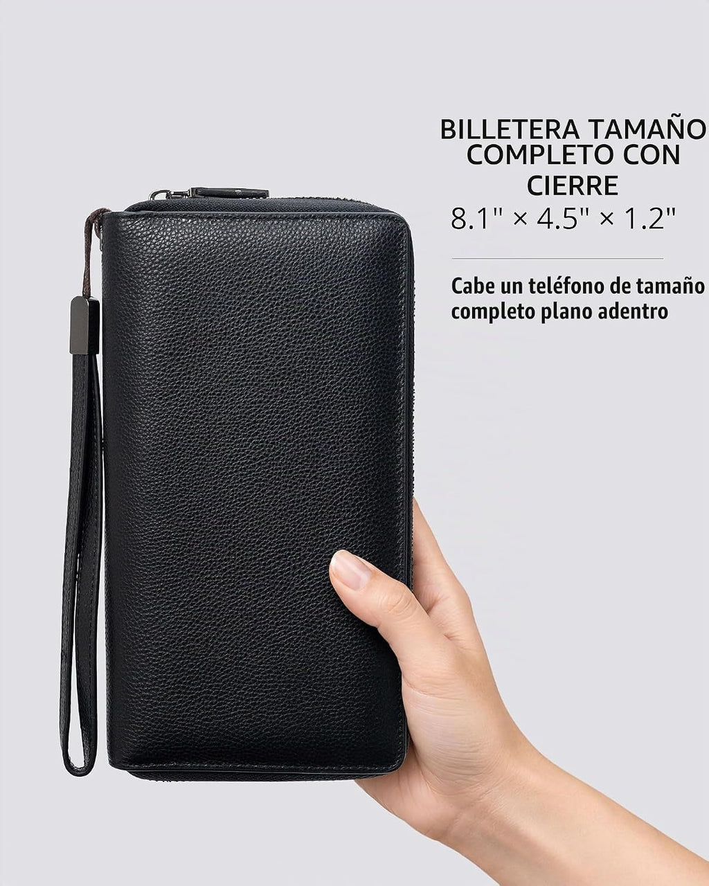 Bveyzi Cartera de piel con bloqueo RFID para mujer, con cremallera alrededor del teléfono, embrague de gran capacidad, bolso de viaje para mujer