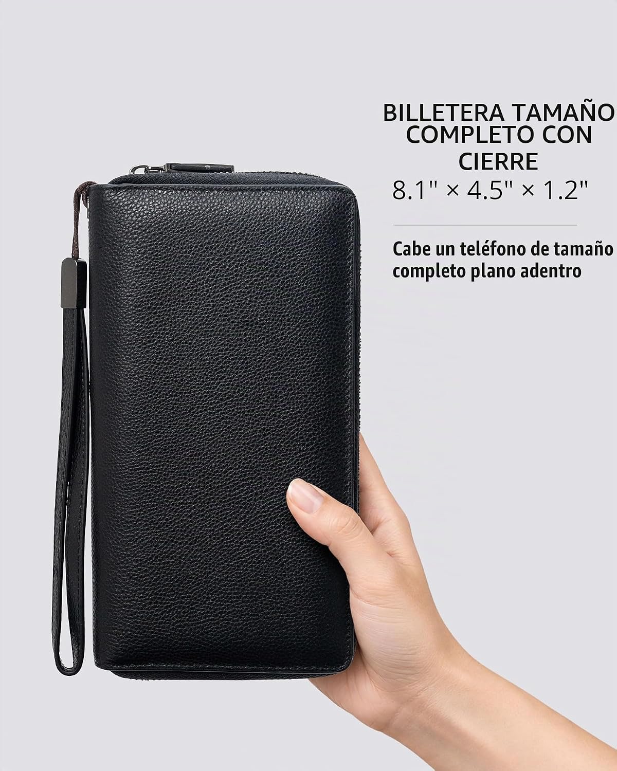 Bveyzi Cartera de piel con bloqueo RFID para mujer, con cremallera alrededor del teléfono, embrague de gran capacidad, bolso de viaje para mujer