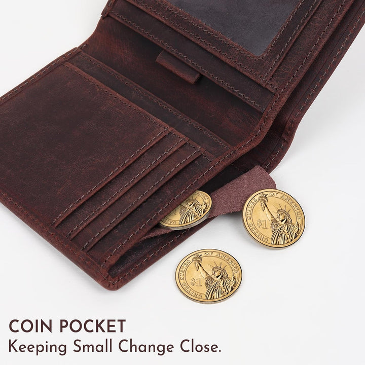 FOXHACKLE Cartera delgada de cuero plegable para hombre con bolsill...