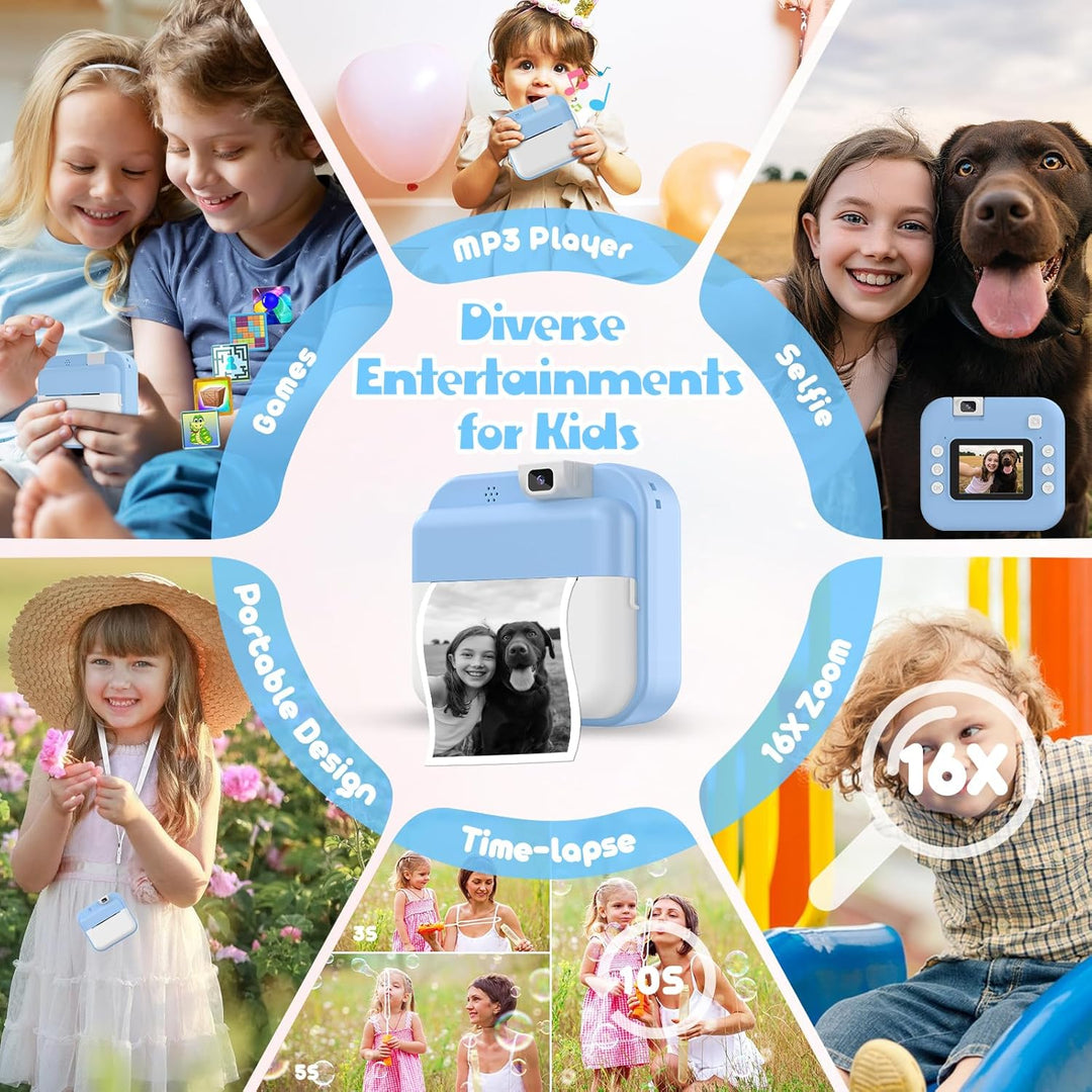 Cámara para niños con impresión instantánea: cámara digital con len...