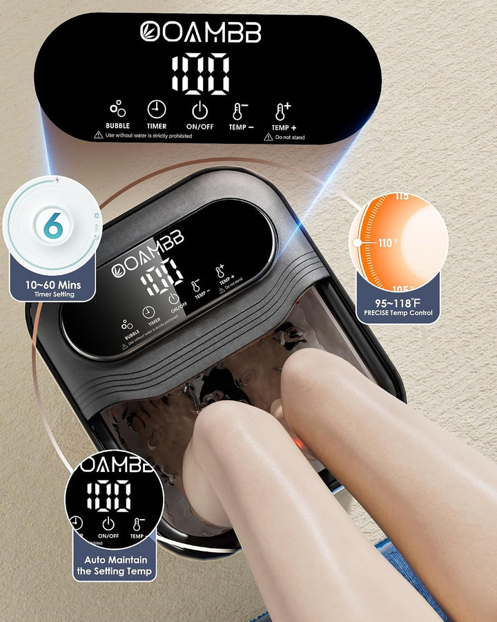 OOAMBB Spa de pies plegable con control de calor, burbujas y temper...