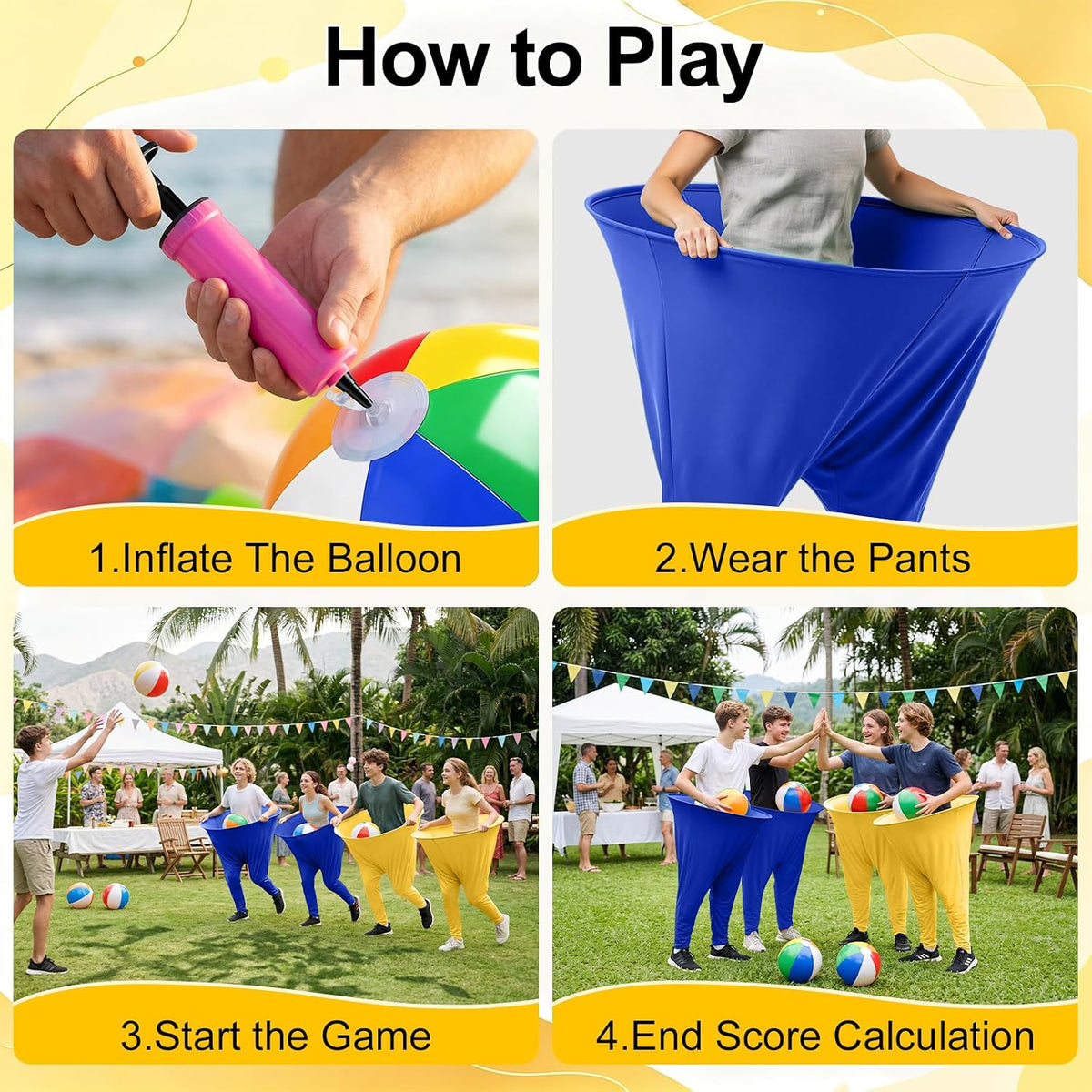 Pantalones de Abuela Juego de Patio Juegos de Fiesta Raros Pantalones con Pelotas que Rebotan y Bomba de Aire Pantalones de Abuela de Gran Tamaño Juego al Aire Libre para Adultos y Familia