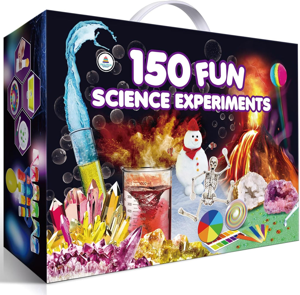 UNGLINGA 150 Experimentos Kit de Ciencias para Niños y Niñas, Juguetes Kit S.T.E.M Ideas de Regalos Cumpleaños Navidad, Química Romper Geodas, Volcán, Proyecto de Actividades Educativas de Física